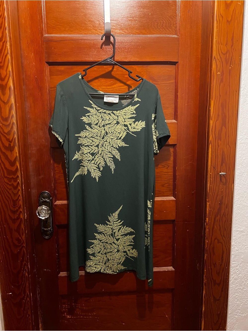 Dark Green Floral Dress with Fern Print